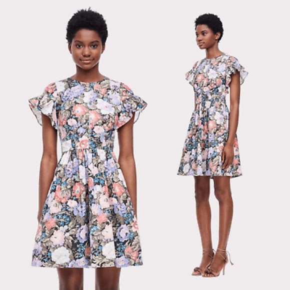 Rebecca Taylor Open Back Floral Ruffle Sleeve Penelope Dress - 6 - Picture 3 of 11